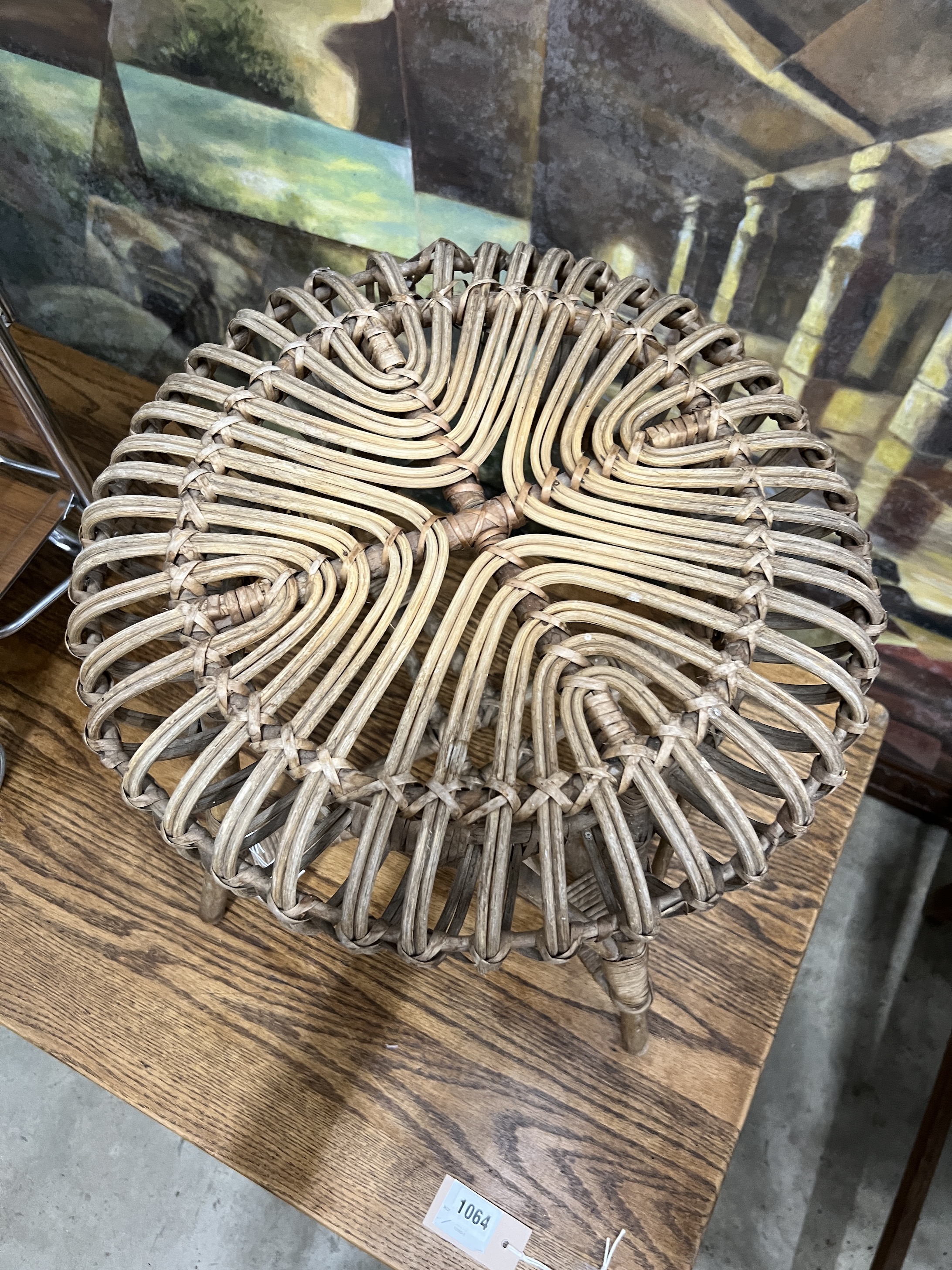 A Franco Albini caned lobster stool, diameter 41cm, height 41cm